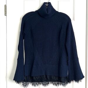 Banana Republic x Olivia Palermo Turtleneck Sweater XS navy blue & black lace